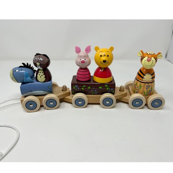 Disney Winnie the Pooh Wooden Train Toy Puzzle Pull Along COMPLETE - Picture 1 of 10